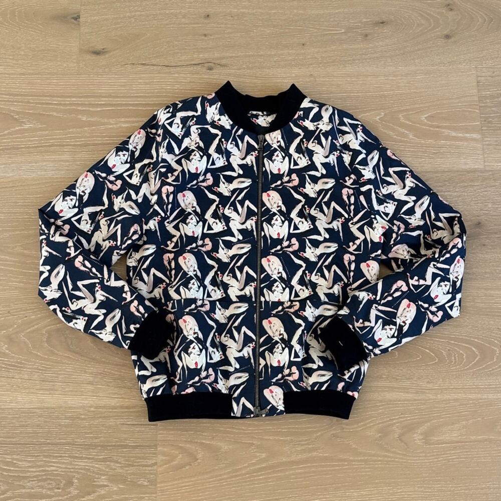 Marcell Von Berlin Bomber Jacket Playboy Bunny Size US 38 Blue Cream Black Pink